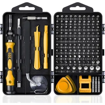 Sada nářadí Sada precizních šroubováků 122 v 1 s magnetizérem a plastovými otvírači Opravárenská sada na elektroniku a mobilní telefony Žlutá barva