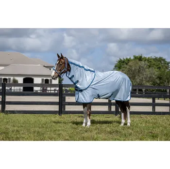 Deka pro koně Deka proti hmyzu Amigo Bug Plus Buster, s krkem, azure blue/navy & electric blue Délka zad: 125 cm