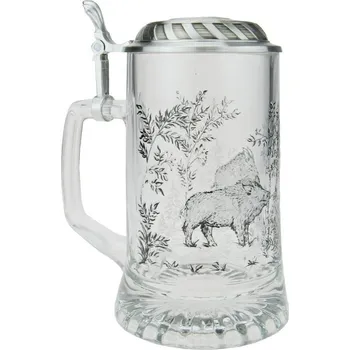 Sklenice Půllitr s cínovým víkem a divočákem (Skleněný půllitr s cínovým víkem)