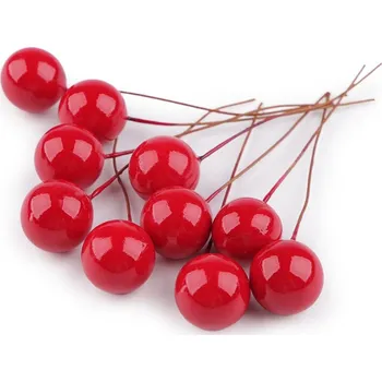Kuličky / bobule na drátku ke tvoření Ø1,5 cm - červená (10 ks)