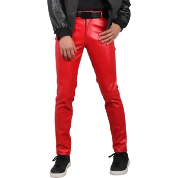 Pánské kalhoty Pánské kalhoty z umělé kůže Slim fit Moderní styl Elegantní vzhled Pohodlné kalhoty Slim střih Módní pánské oblečení Elegantní kalhoty červená 33
