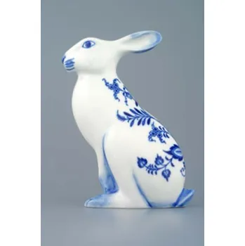 Figurka Cibulák zajíc sedící 17 cm originální cibulákový porcelán Dubí, cibulový vzor,