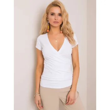 Dámské tričko Bílé tričko s překládaným výstřihem RV-