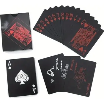 Poker Voděodolné žolíkové hrací karty s černým designem odolné proti opotřebení ideální na cestování i venkovní aktivity rozměr krabičky 8,8 x 6,3 cm červená