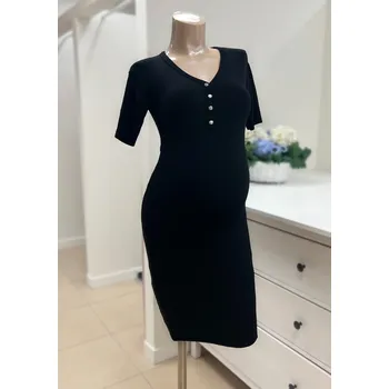 Těhotenské šaty Mama L'amour Premium, elegantní těhotenské a kojící šaty Florence černé žebrované Velikost: L