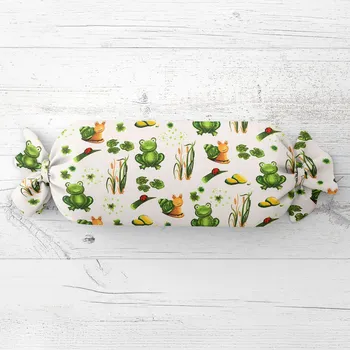 Dekorativní polštářek Dětský polštář válec bonbon Sandra SA-609 Žabky a šneci na bílém 15x60 cm