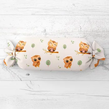 Dekorativní polštářek Dětský polštář válec bonbon Sandra SA-616 Sovičky na větvích na bílém 15x100 cm