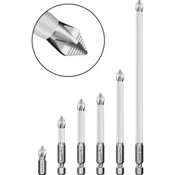 Sada nářadí Sada 6 kusů křížových bitů PH2 s protiskluzovou hlavicí délky 25 50 65 70 90 150 mm pro šroubování do tvrdších materiálů