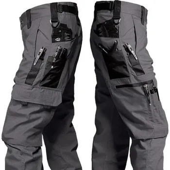 Pánské kalhoty Pánské nepromokavé taktické kalhoty Vícekapsové odolné kalhoty Cargo styl Outdoorové kalhoty Pevný materiál Funkční pánské oblečení šedá XL
