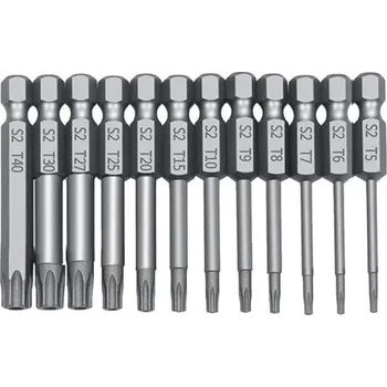 Sada nářadí Sada torx bitů S2 o délce 50 mm 12dílná sada nástavců T40 T30 T27 T25 T20 T15 T10 T9 T8 T7 T6 T5 do aku šroubováku a vrtačky