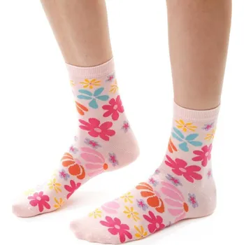 Dámské ponožky Světle růžové dámské ponožky s květinami Art.099 DP035, LIGHT PINK Velikost: 38/40