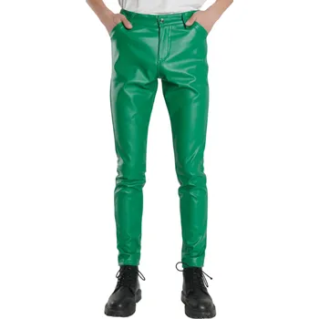 Pánské kalhoty Pánské kalhoty z umělé kůže Slim fit Moderní styl Elegantní vzhled Pohodlné kalhoty Slim střih Módní pánské oblečení Elegantní kalhoty zelená 33