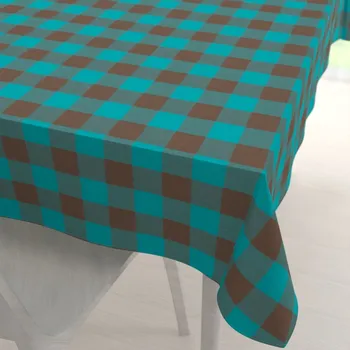 ubrus Bavlněný obdélníkový ubrus Olivia OL-018 Tyrkysovo-hnědá kostka velká 50x100 cm