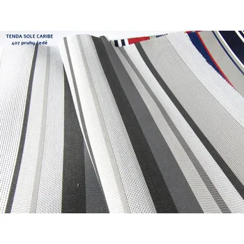 Mirtex Tkanina TENDA SOLE CARIBE 210/407 Šedo-černé pruhy šíře 160cm Velkoobchod Ceník: VELKOOBCHOD: po celých rolích, bez odvíjení