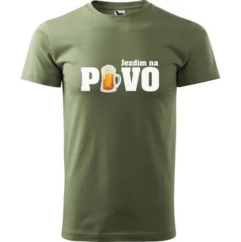Pánské tričko DOBRÝ TRIKO Pánské tričko s potiskem Jezdím na pivo Velikost: 2XL, Barva: Khaki