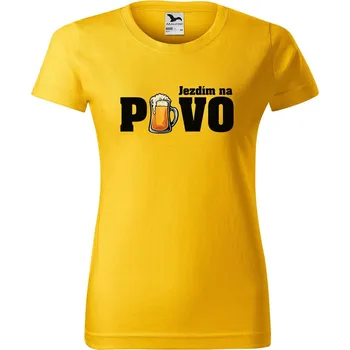 Dámské tričko DOBRÝ TRIKO Dámské tričko s potiskem Jezdím na pivo Barva: Žlutá, Velikost: S