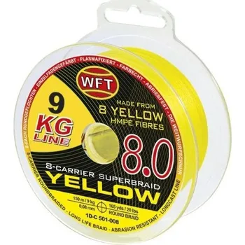 WFT Šňůra KG Strong 8 Yellow 0.08 - 0.18 mm 150 m Průměr-Nosnost: 0.08mm - 9kg