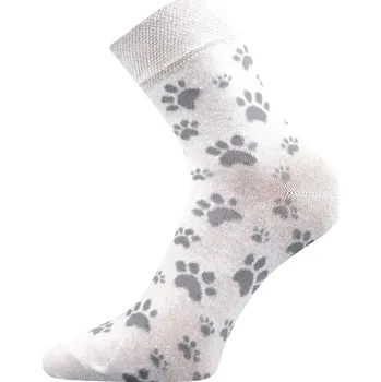 Dámské ponožky Dámské ponožky bílé tlapky Fuski Boma Xantipa 50 (Dámské bavlněné ponožky s klasickou výškou)