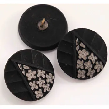 Luxusní skleněný knoflík se spodním přišitím - černo šedý - průměr 2,2 cm