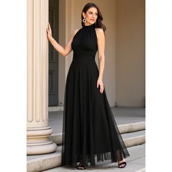 Dámské šaty Černé dámské maxi šaty s odhalenými rameny M1173 Black Velikost: S/M