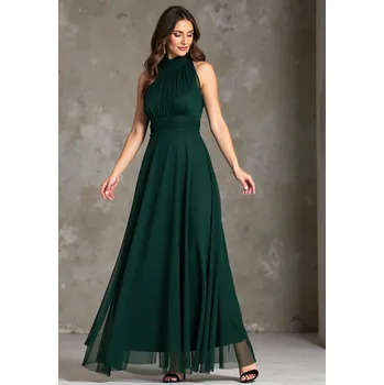 Dámské šaty Tmavě zelené dámské maxi šaty s odhalenými rameny M1173 Green Velikost: S/M