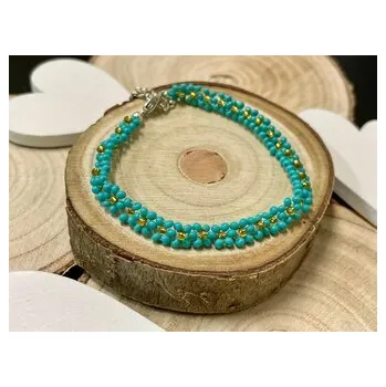 Náramek Náramek z korálků - Květinový tyrkysový