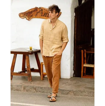 Pánské kalhoty Magic Linen Pánské plátěné kalhoty TRUCKEE ve skořicové barvě Velikost: XL