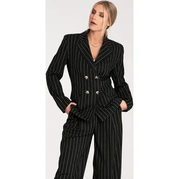Dámské sako Černé dámské dvouřadé pruhované sako s pruhy M1085 Black Velikost: L/XL