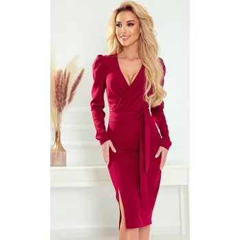 Dámské šaty Elegantní bordó šaty s výstřihem EDITTA 409-1 Velikost: L