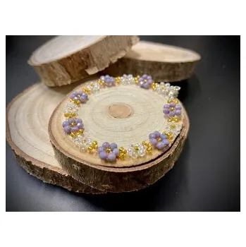 Náramek Náramek z korálků - Květinový transparent-fialový