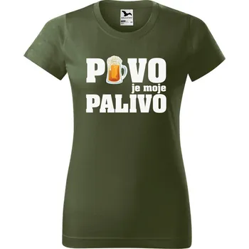 DOBRÝ TRIKO Dámské tričko s potiskem Pivo je moje palivo Barva: Khaki, Velikost: XL