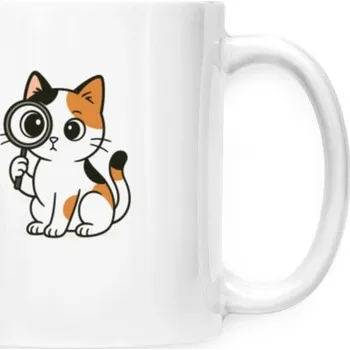 Hrnek malý bílý s potiskem Kočičí detektiv