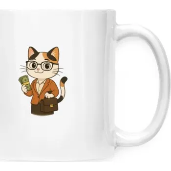 Hrnek malý bílý s potiskem Business kočka