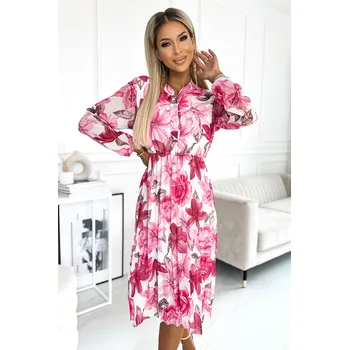 Dámská móda Numoco Dámské plisované šaty Carla květinové růžové Velikost: UNI