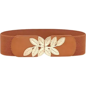 Opasek Dámský elastický pásek s zlatou přezkou Elisa Hnědý