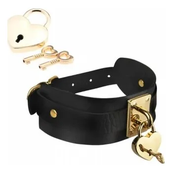 BDSM obojek KINKY DIVA HEART LOCK & KEY COLLAR BLACK/GOLD