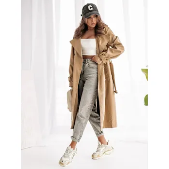 Dámský kabát Béžový dámský kabát trenčkot Bolf DF7901 - S