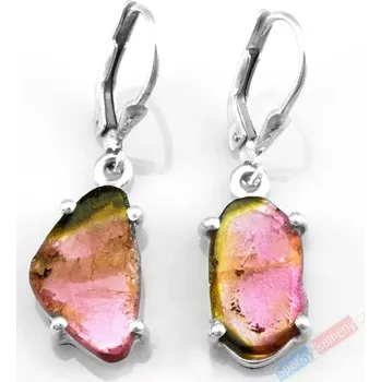 Náušnice Stříbrné náušnice (Ag 925/1000) s melounovým turmalínem QA, cca 15 x 9 mm (TM7866U)