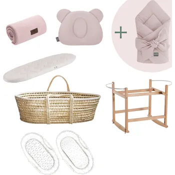 košík pro miminko Ahojbaby Mušelínová sada s košíkem a matrací Rose + mušelínová zavinovačka zdarma