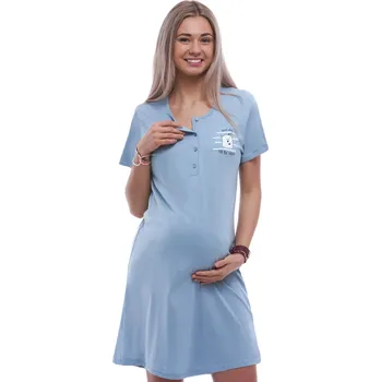 Dámské noční prádlo Modrá kojící a těhotenská noční košilka s bílým medvídkem 1C3897 modrá l