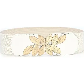 Opasek Dámský elastický pásek s zlatou přezkou Elisa Bílý