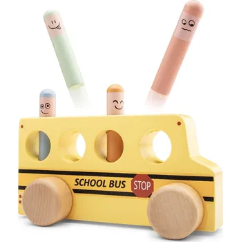 Dřevěná hračka Woet by New Classic Toys New Classic Toy Pop-up vyskakovací kolíčky školní autobus 10547