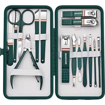 Sada na manikúru i pedikúru 15ks v zeleném pouzdře