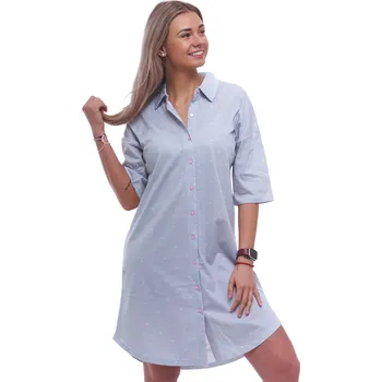 Dámské noční prádlo Pruhovaná i srdíčková elegantní košilka s límečkem a krátkým rukávem celopropínací na knoflíky 1C3935 šedá xl