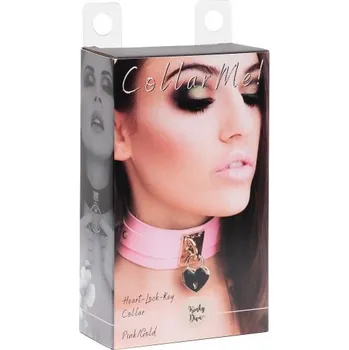 BDSM obojek KINKY DIVA HEART LOCK & KEY COLLAR PINK/GOLD