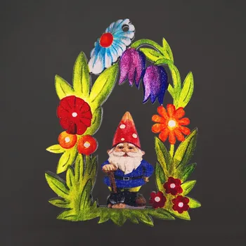 Hodiny AMADEA Dřevěná ozdoba barevná - trpaslík a kytka 9 cm, český výrobek