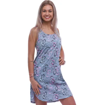 Dámské noční prádlo Šedá dámská noční košilka bez rukávů a růžové kvítí 1C3908 šedá l