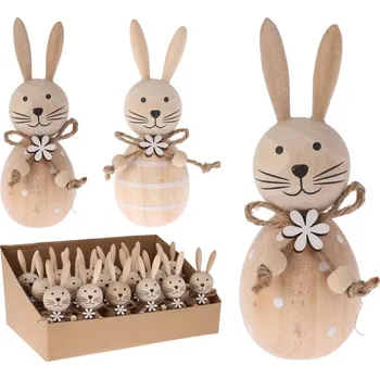 Velikonoční dekorace Zajíc dřevo 43x43x115mm mix, přírodní