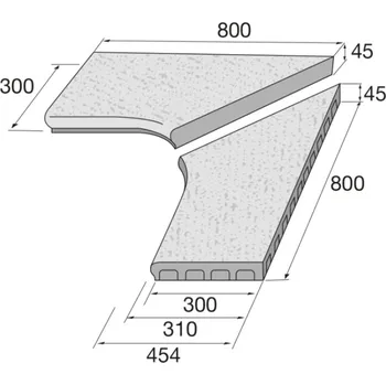 Venkovní dlažba Lem bazénový roh pravý a levý Presbeton VERTO reliéfní šedá 800×800×45 mm