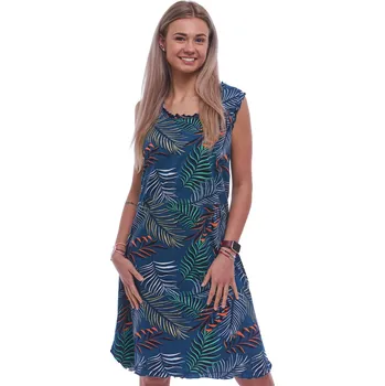 Dámské noční prádlo Modrá dámská noční košilka bez rukávů a barevné kapradí 1C3953 modrá 4xl